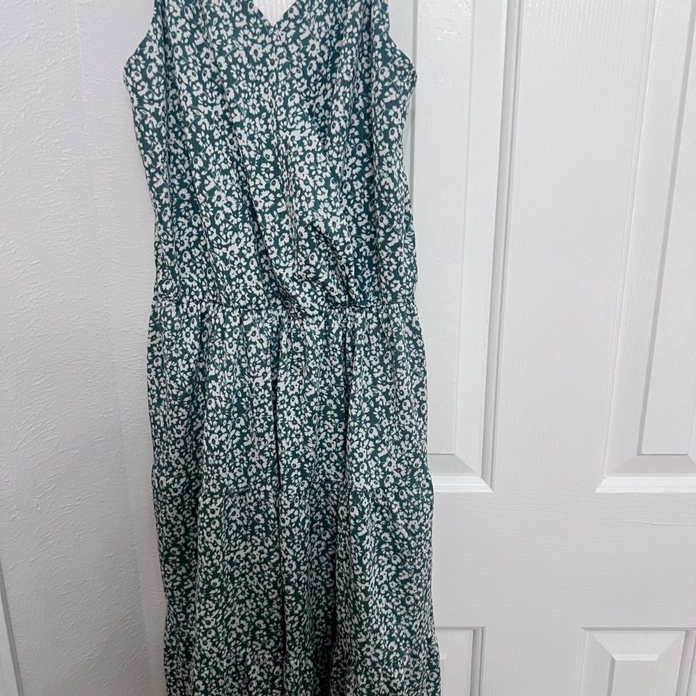 Teal and White Floral Sleeveless Dress